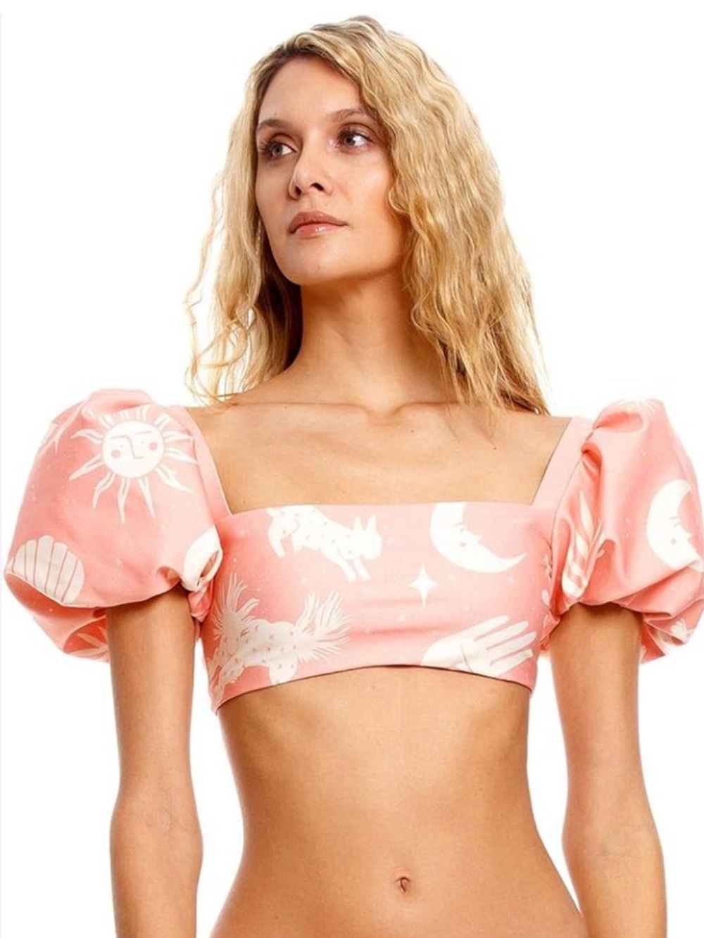 Agua Bendita Maniera Calista Puff-Sleeve Crop swim top